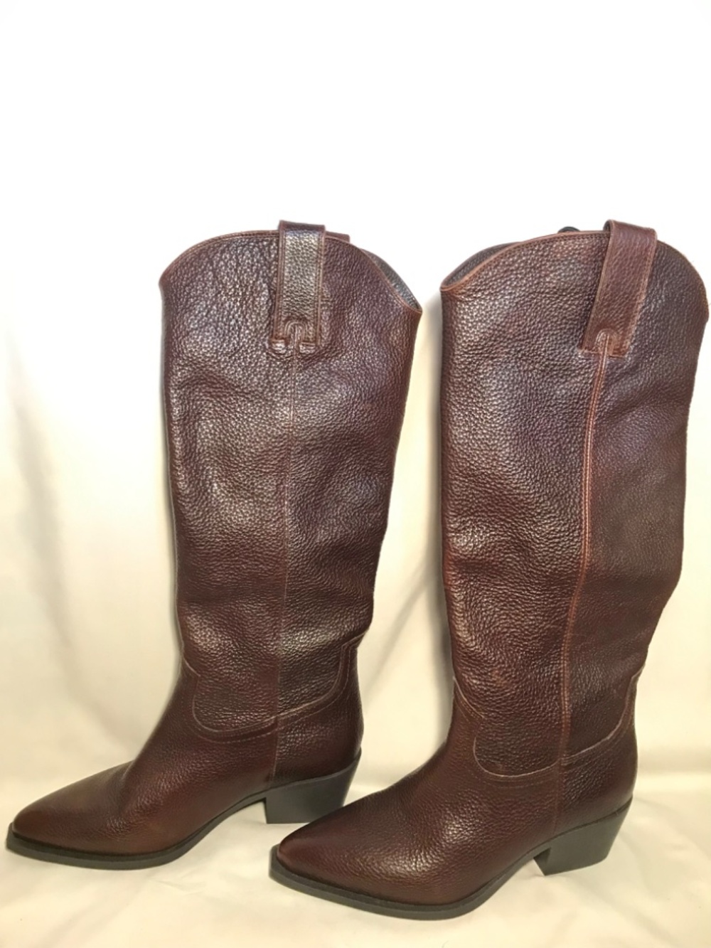 Zara Leather Hight Boots Textured Brown Mid Heel Pointed Toe Pull On Size: 6 1/2 - Picture 7 of 16